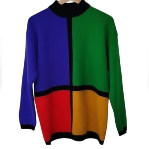 Vintage Color Panel Rafaella Multicolor Crewneck Vintage Christmas Sweater Unise
